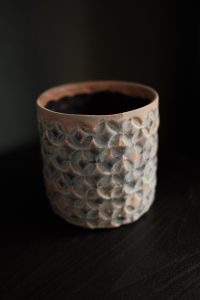 Terni glazed ceramic planter in deep blue with a textured crackle finish